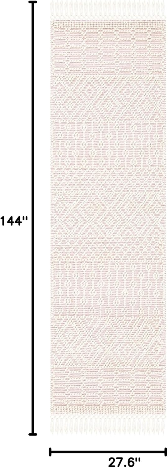 image:imageSAFAVIEH Area Rug 8x10 Natura Collection Large Ivory Handmade Wool Moroccan Boho Fringe Design Ideal for Living Room Bedroom Dining Space NAT852BIvoryPink