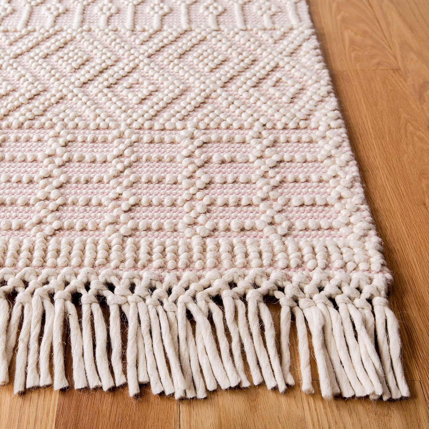 image:imageSAFAVIEH Area Rug 8x10 Natura Collection Large Ivory Handmade Wool Moroccan Boho Fringe Design Ideal for Living Room Bedroom Dining Space NAT852BIvoryPink