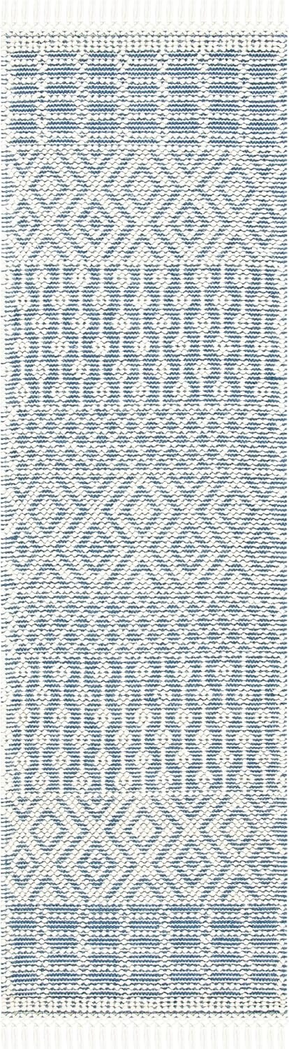 image:imageSAFAVIEH Area Rug 8x10 Natura Collection Large Ivory Handmade Wool Moroccan Boho Fringe Design Ideal for Living Room Bedroom Dining Space NAT852BIvoryBlue