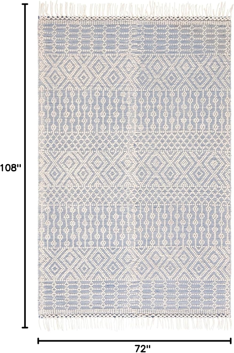 image:imageSAFAVIEH Area Rug 8x10 Natura Collection Large Ivory Handmade Wool Moroccan Boho Fringe Design Ideal for Living Room Bedroom Dining Space NAT852BIvoryBlue