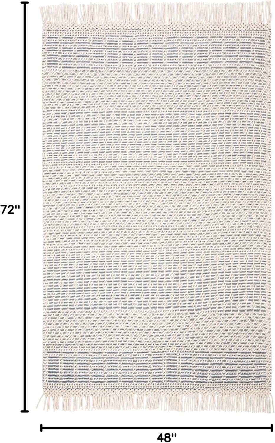 image:imageSAFAVIEH Area Rug 8x10 Natura Collection Large Ivory Handmade Wool Moroccan Boho Fringe Design Ideal for Living Room Bedroom Dining Space NAT852BIvoryGrey