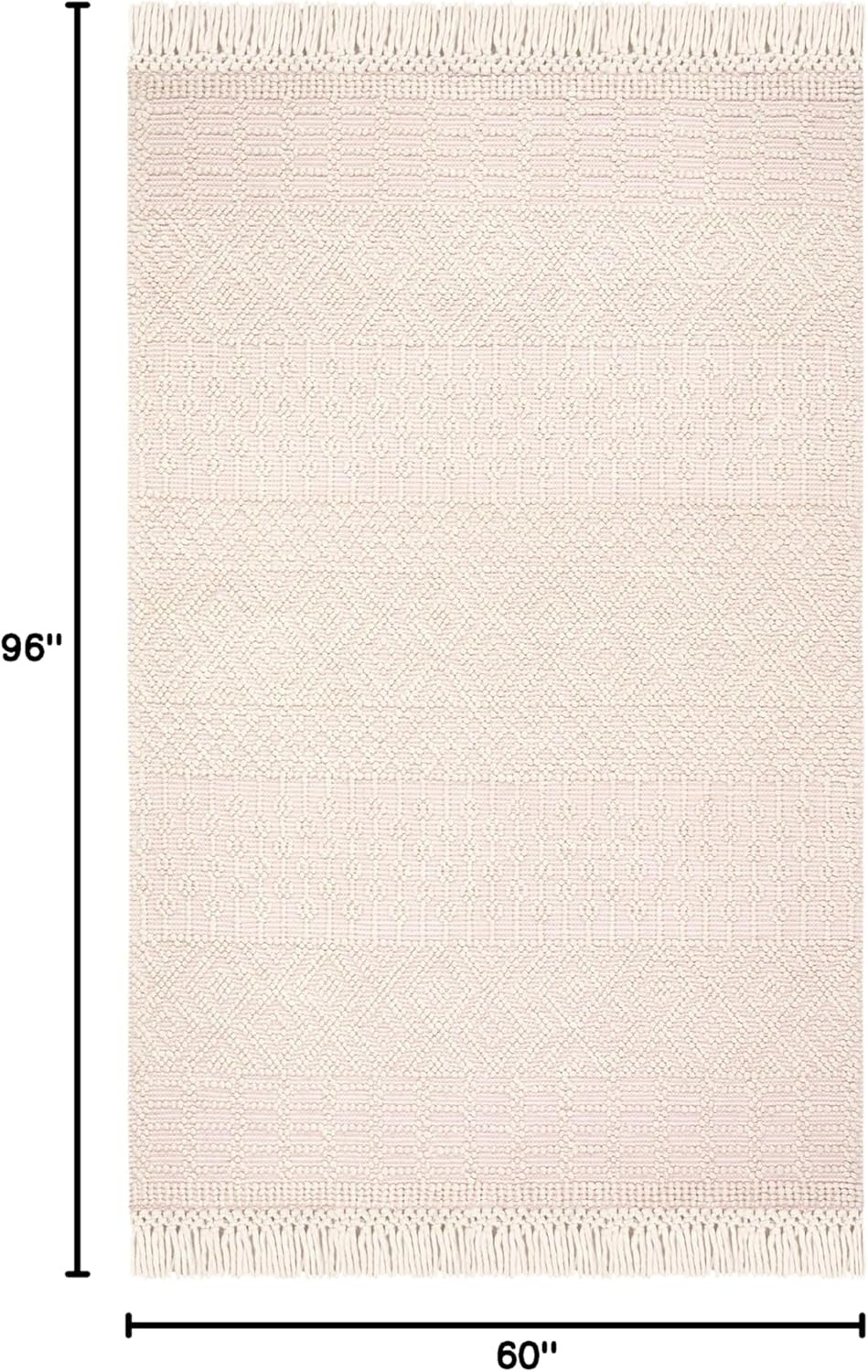 image:imageSAFAVIEH Area Rug 8x10 Natura Collection Large Ivory Handmade Wool Moroccan Boho Fringe Design Ideal for Living Room Bedroom Dining Space NAT852BIvoryPink