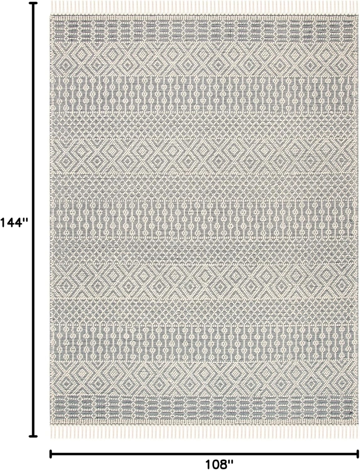 image:imageSAFAVIEH Area Rug 8x10 Natura Collection Large Ivory Handmade Wool Moroccan Boho Fringe Design Ideal for Living Room Bedroom Dining Space NAT852BIvoryNavy