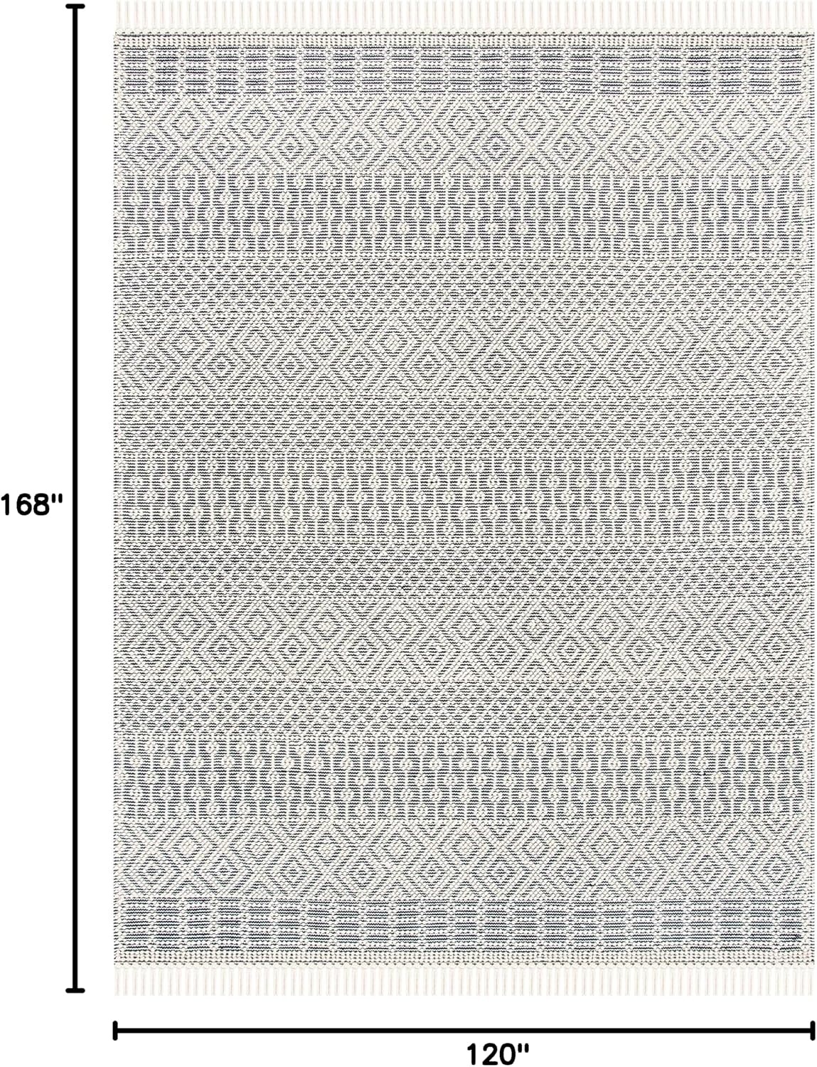 image:imageSAFAVIEH Area Rug 8x10 Natura Collection Large Ivory Handmade Wool Moroccan Boho Fringe Design Ideal for Living Room Bedroom Dining Space NAT852BIvoryNavy