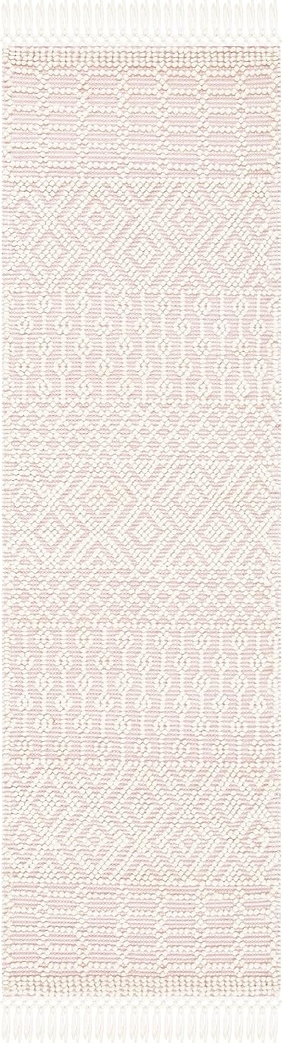 image:imageSAFAVIEH Area Rug 8x10 Natura Collection Large Ivory Handmade Wool Moroccan Boho Fringe Design Ideal for Living Room Bedroom Dining Space NAT852BIvoryPink