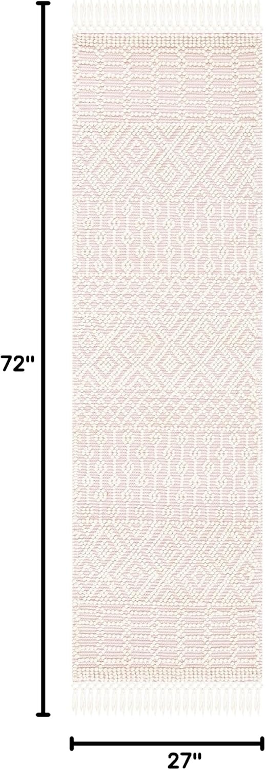 image:imageSAFAVIEH Area Rug 8x10 Natura Collection Large Ivory Handmade Wool Moroccan Boho Fringe Design Ideal for Living Room Bedroom Dining Space NAT852BIvoryPink