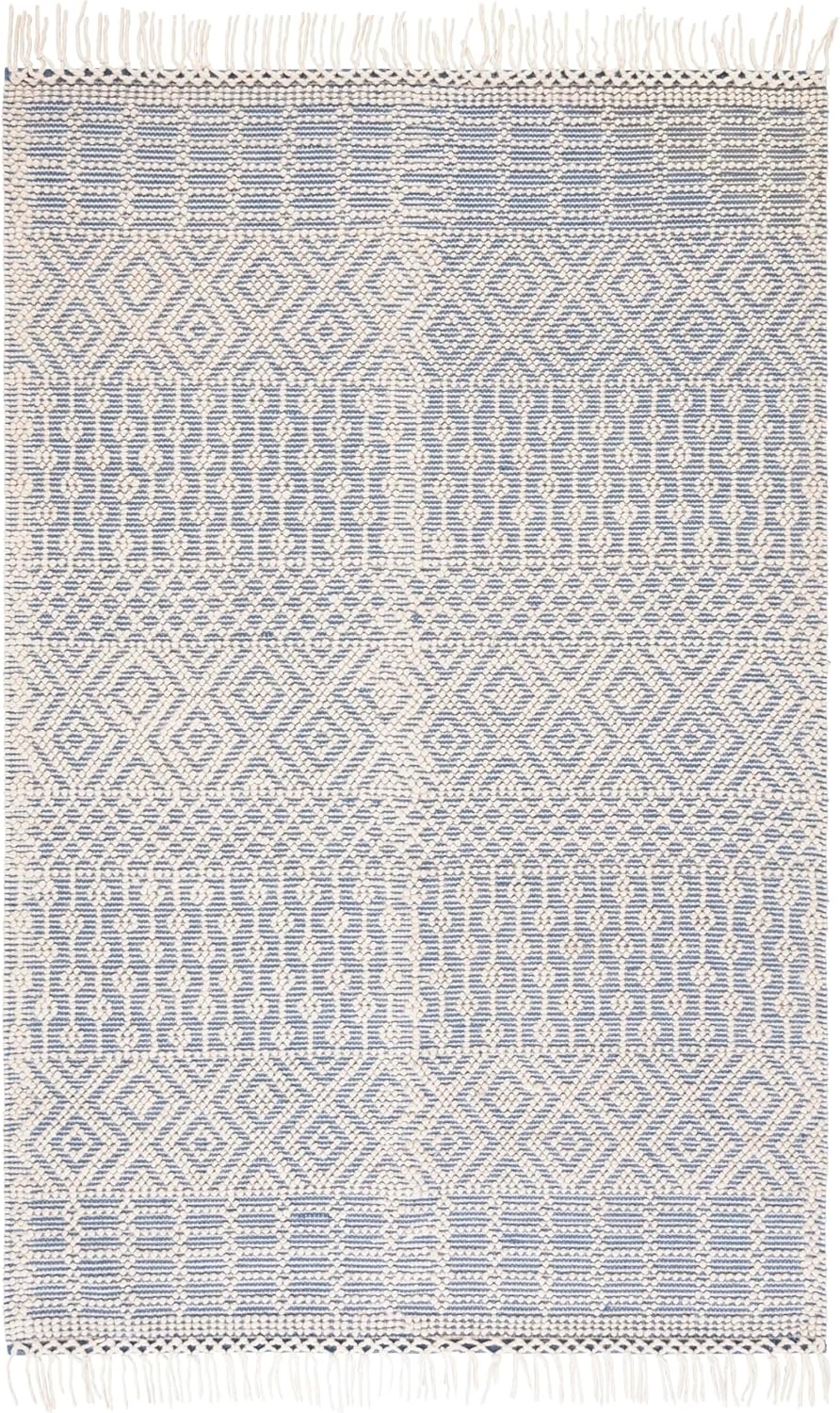 image:imageSAFAVIEH Area Rug 8x10 Natura Collection Large Ivory Handmade Wool Moroccan Boho Fringe Design Ideal for Living Room Bedroom Dining Space NAT852BIvoryBlue
