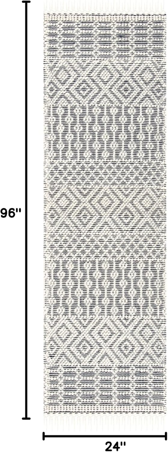image:imageSAFAVIEH Area Rug 8x10 Natura Collection Large Ivory Handmade Wool Moroccan Boho Fringe Design Ideal for Living Room Bedroom Dining Space NAT852BIvoryNavy