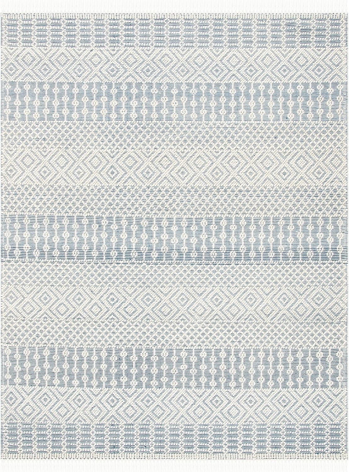 image:imageSAFAVIEH Area Rug 8x10 Natura Collection Large Ivory Handmade Wool Moroccan Boho Fringe Design Ideal for Living Room Bedroom Dining Space NAT852BIvoryBlue