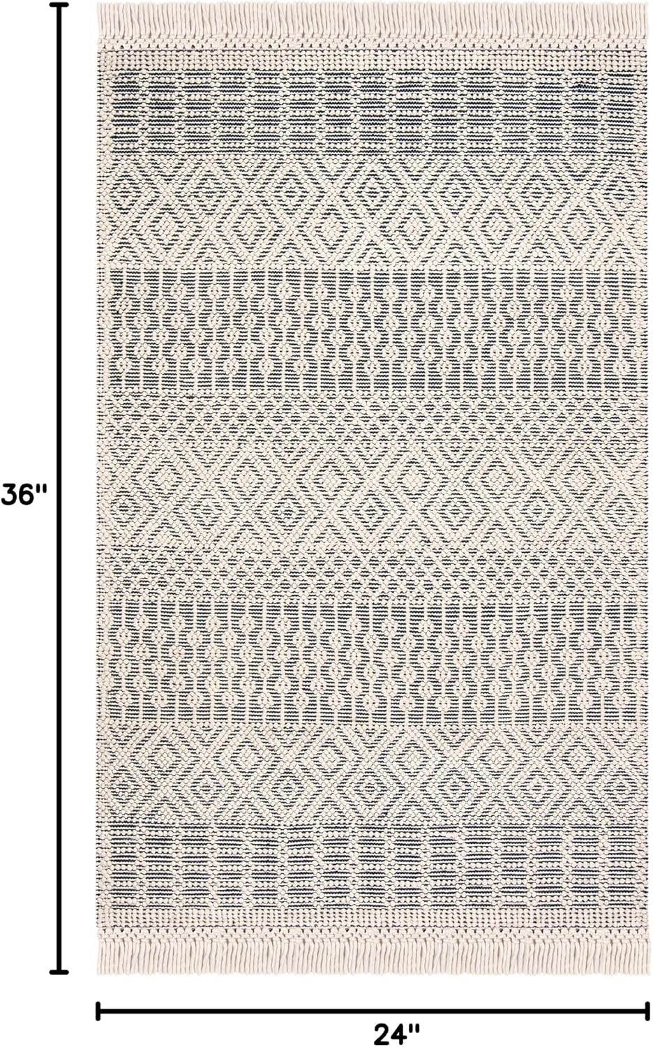 image:imageSAFAVIEH Area Rug 8x10 Natura Collection Large Ivory Handmade Wool Moroccan Boho Fringe Design Ideal for Living Room Bedroom Dining Space NAT852BIvoryNavy
