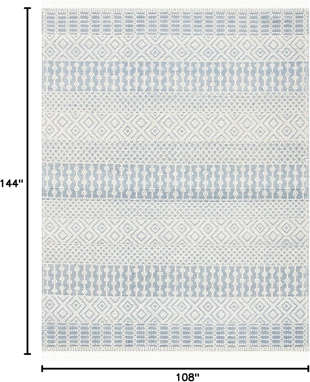 image:imageSAFAVIEH Area Rug 8x10 Natura Collection Large Ivory Handmade Wool Moroccan Boho Fringe Design Ideal for Living Room Bedroom Dining Space NAT852BIvoryBlue