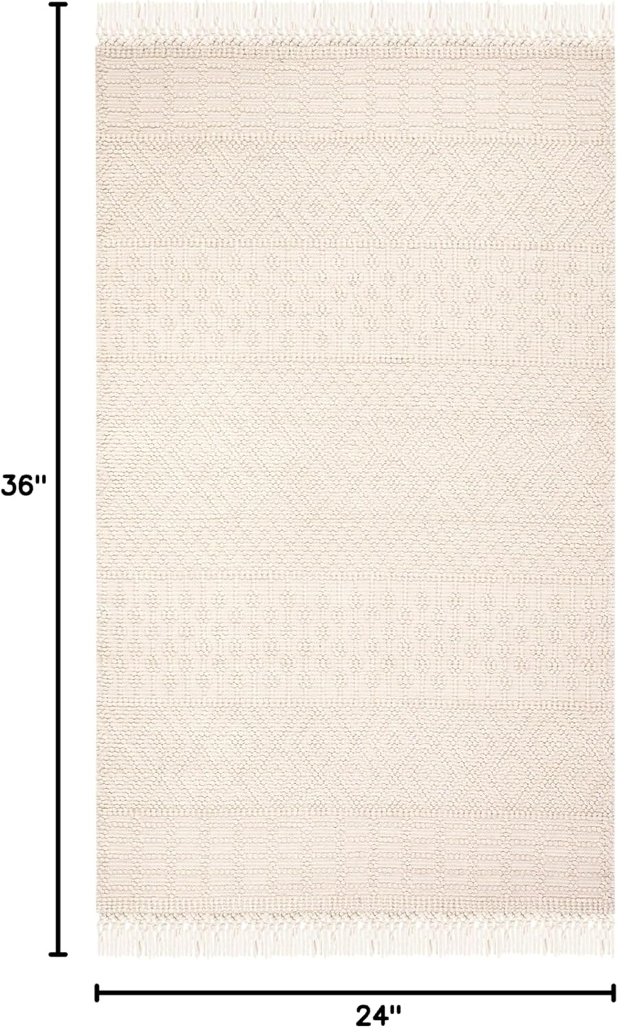 image:imageSAFAVIEH Area Rug 8x10 Natura Collection Large Ivory Handmade Wool Moroccan Boho Fringe Design Ideal for Living Room Bedroom Dining Space NAT852BIvory