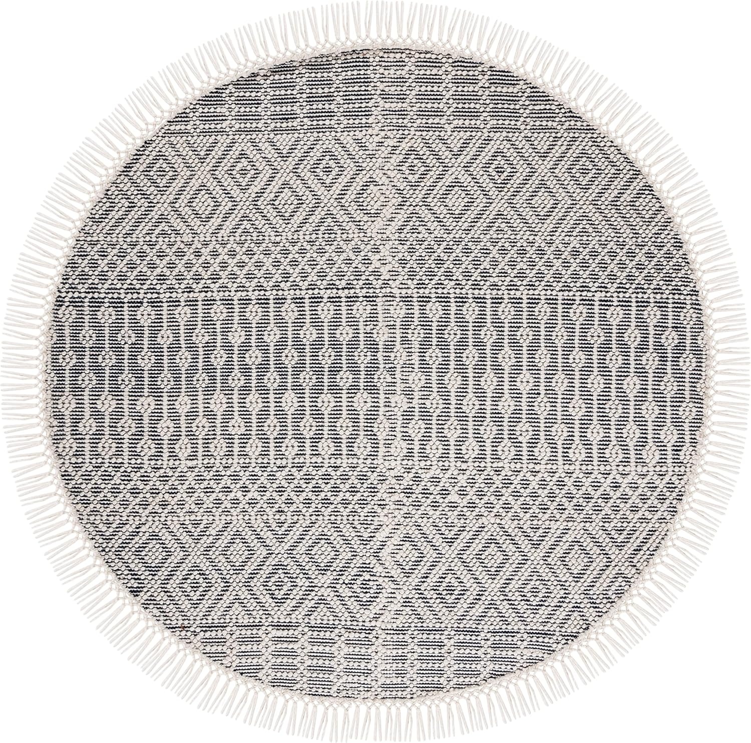 image:imageSAFAVIEH Area Rug 8x10 Natura Collection Large Ivory Handmade Wool Moroccan Boho Fringe Design Ideal for Living Room Bedroom Dining Space NAT852BIvoryNavy