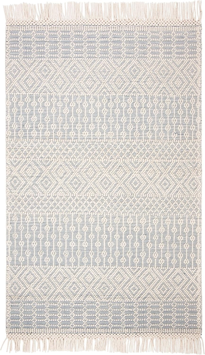 image:imageSAFAVIEH Area Rug 8x10 Natura Collection Large Ivory Handmade Wool Moroccan Boho Fringe Design Ideal for Living Room Bedroom Dining Space NAT852BIvoryGrey
