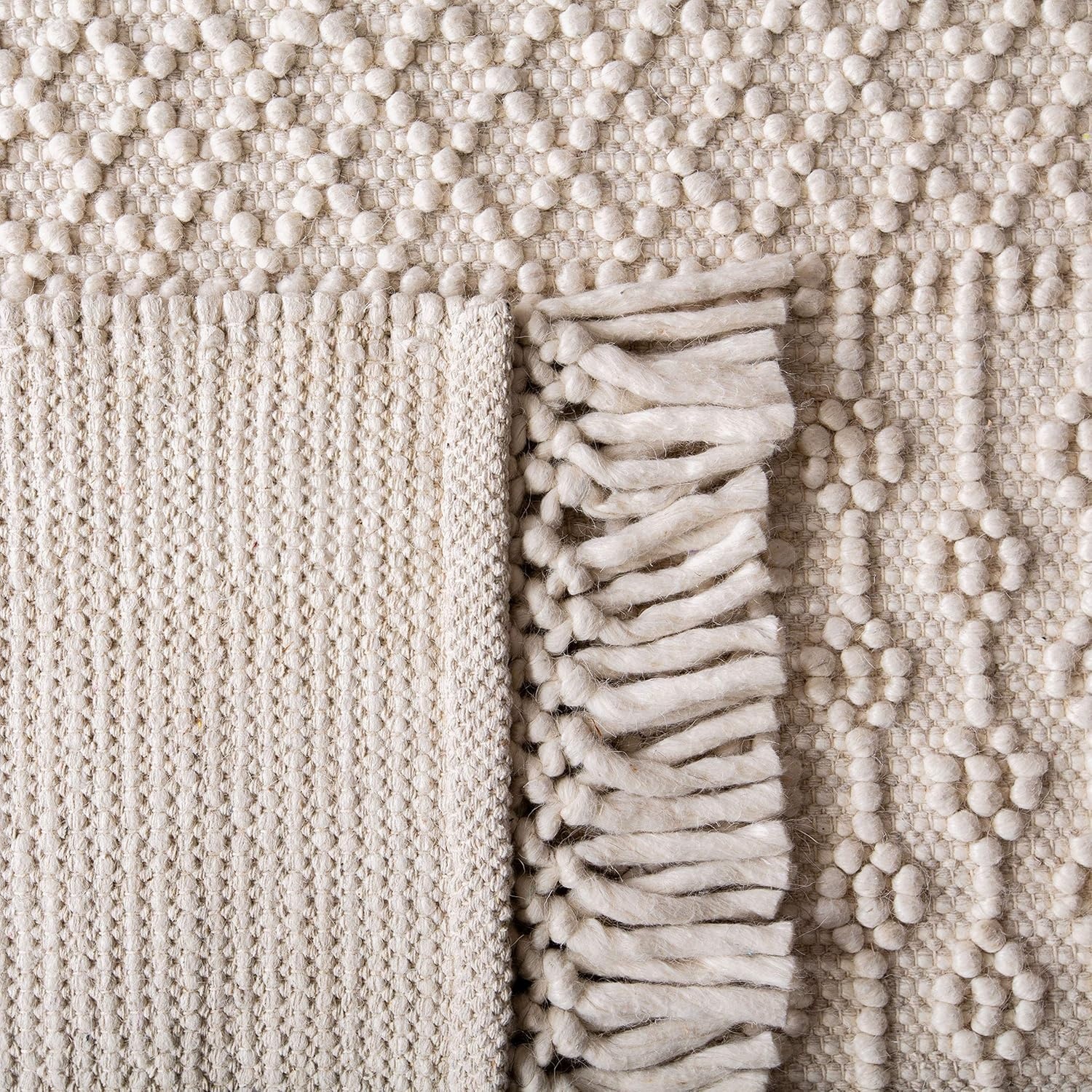 image:imageSAFAVIEH Area Rug 8x10 Natura Collection Large Ivory Handmade Wool Moroccan Boho Fringe Design Ideal for Living Room Bedroom Dining Space NAT852BIvory