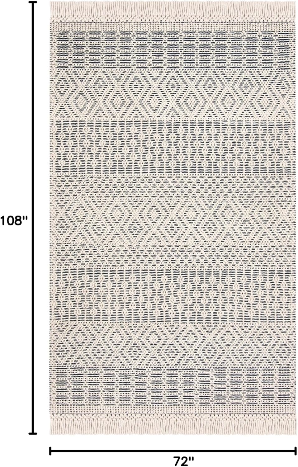 image:imageSAFAVIEH Area Rug 8x10 Natura Collection Large Ivory Handmade Wool Moroccan Boho Fringe Design Ideal for Living Room Bedroom Dining Space NAT852BIvoryNavy