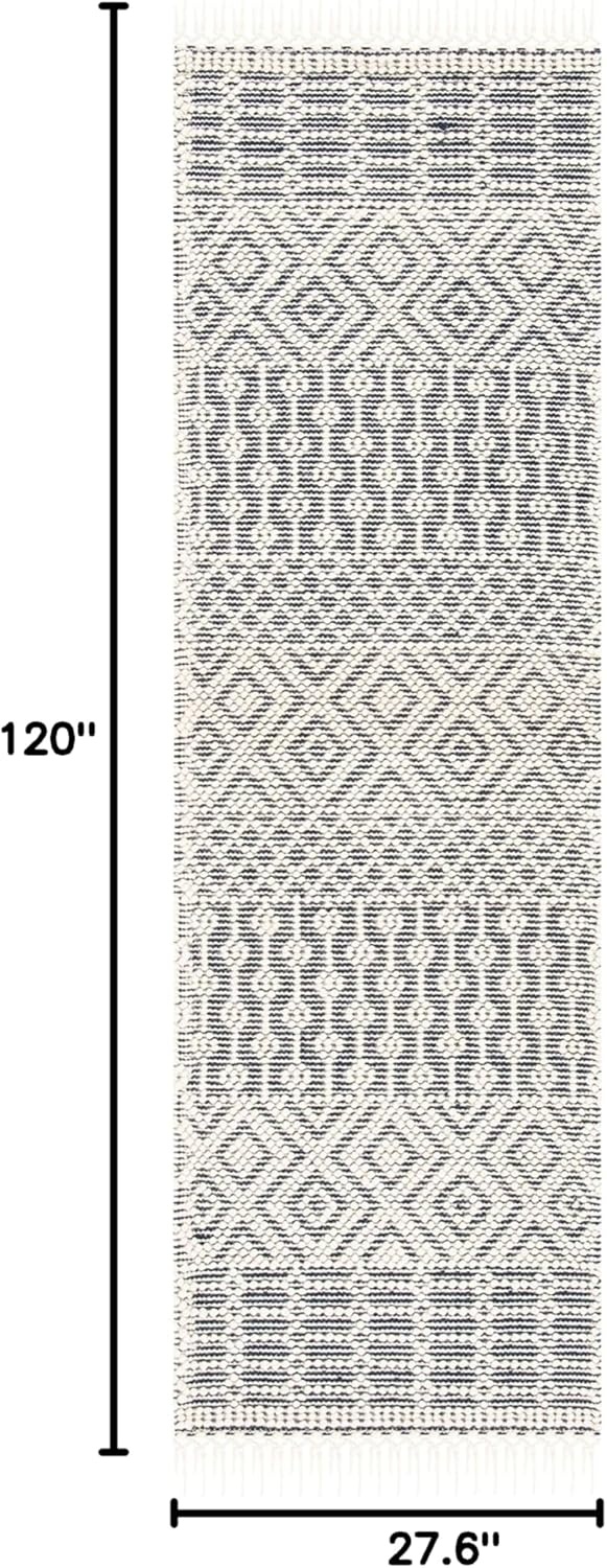 image:imageSAFAVIEH Area Rug 8x10 Natura Collection Large Ivory Handmade Wool Moroccan Boho Fringe Design Ideal for Living Room Bedroom Dining Space NAT852BIvoryNavy