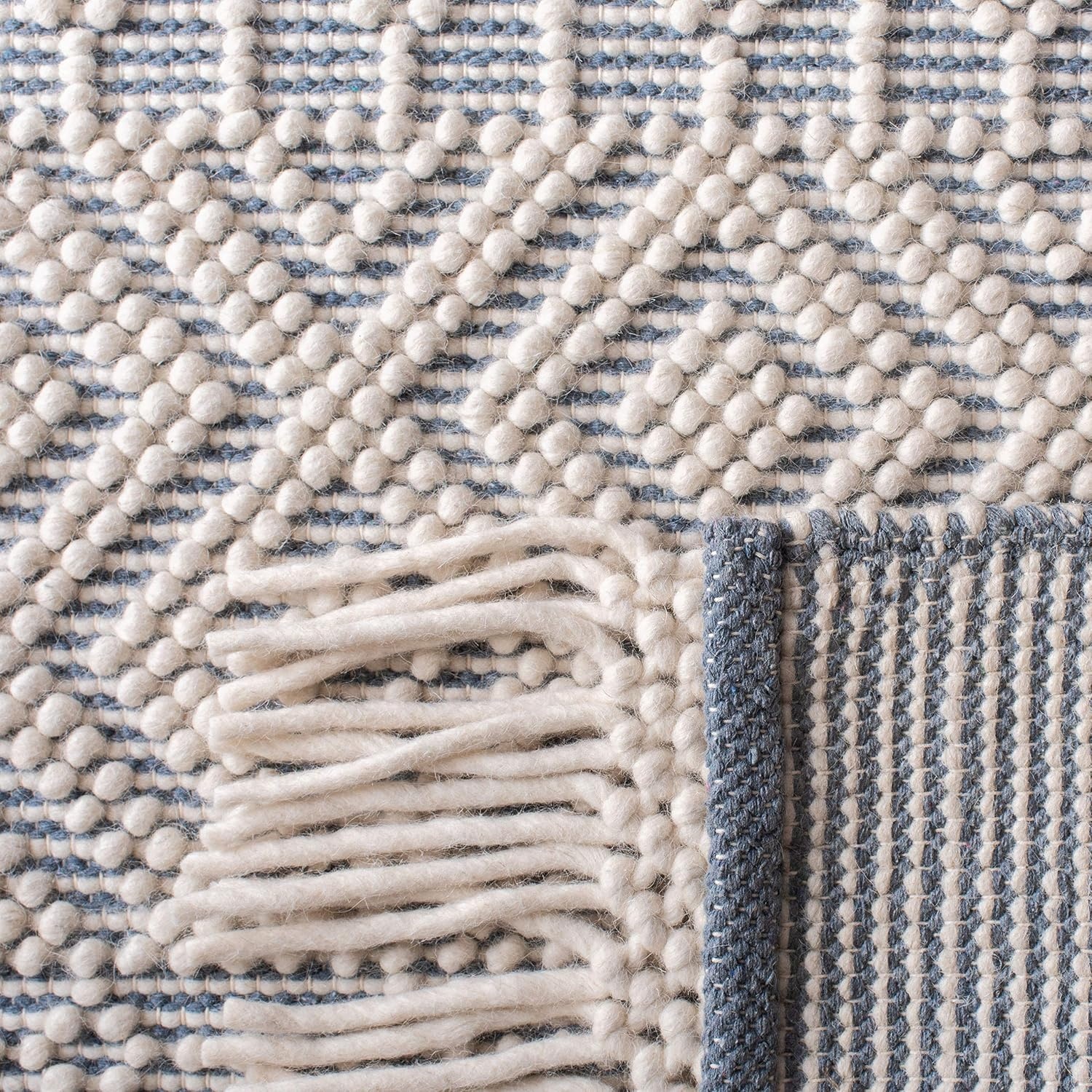 image:imageSAFAVIEH Area Rug 8x10 Natura Collection Large Ivory Handmade Wool Moroccan Boho Fringe Design Ideal for Living Room Bedroom Dining Space NAT852BIvoryGrey