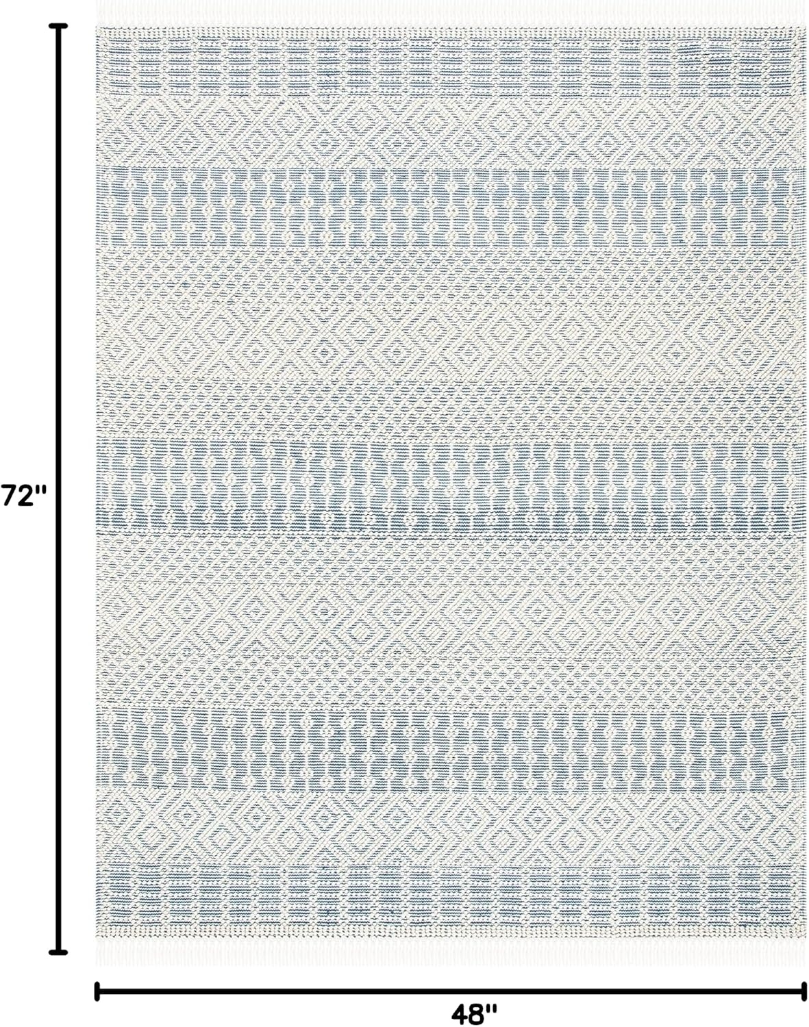 image:imageSAFAVIEH Area Rug 8x10 Natura Collection Large Ivory Handmade Wool Moroccan Boho Fringe Design Ideal for Living Room Bedroom Dining Space NAT852BIvoryBlue