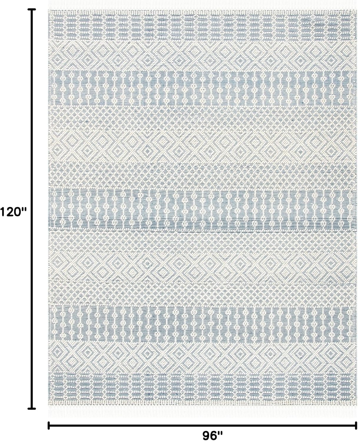image:imageSAFAVIEH Area Rug 8x10 Natura Collection Large Ivory Handmade Wool Moroccan Boho Fringe Design Ideal for Living Room Bedroom Dining Space NAT852BIvoryBlue