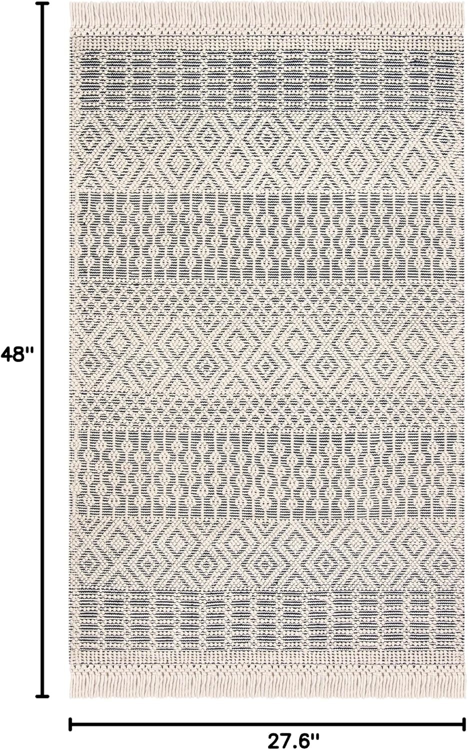 image:imageSAFAVIEH Area Rug 8x10 Natura Collection Large Ivory Handmade Wool Moroccan Boho Fringe Design Ideal for Living Room Bedroom Dining Space NAT852BIvoryNavy