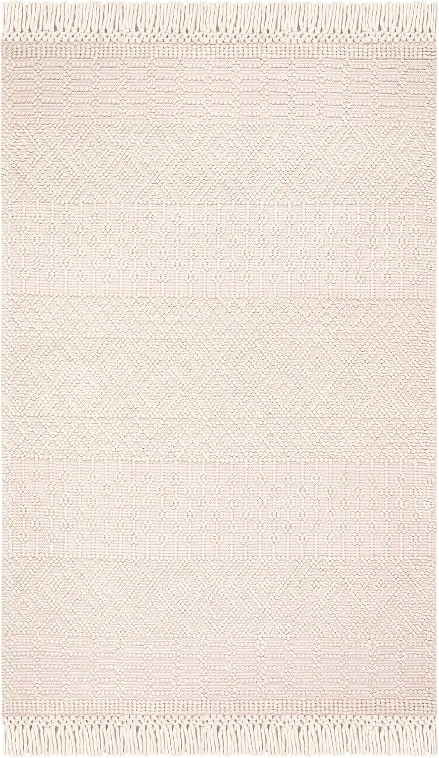 image:imageSAFAVIEH Area Rug 8x10 Natura Collection Large Ivory Handmade Wool Moroccan Boho Fringe Design Ideal for Living Room Bedroom Dining Space NAT852BIvoryPink