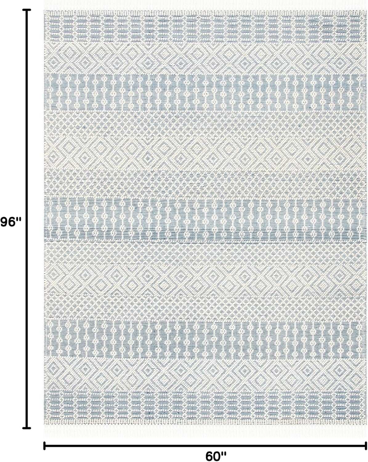 image:imageSAFAVIEH Area Rug 8x10 Natura Collection Large Ivory Handmade Wool Moroccan Boho Fringe Design Ideal for Living Room Bedroom Dining Space NAT852BIvoryBlue