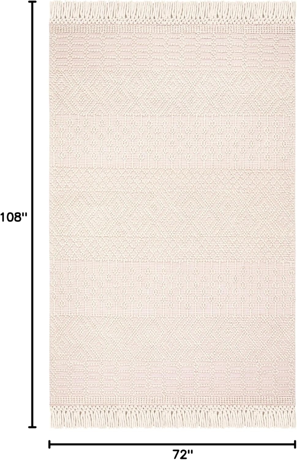 image:imageSAFAVIEH Area Rug 8x10 Natura Collection Large Ivory Handmade Wool Moroccan Boho Fringe Design Ideal for Living Room Bedroom Dining Space NAT852BIvoryPink