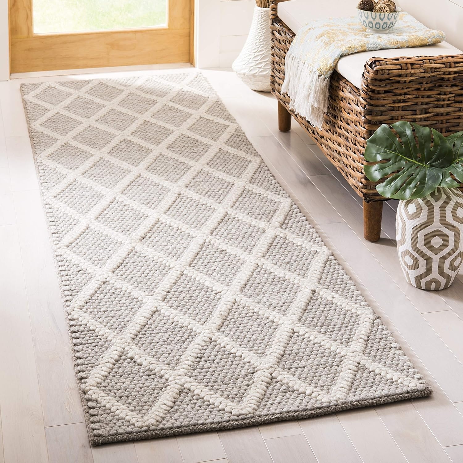 image:imageSAFAVIEH Area Rug 8x10 Natura Collection Large Ivory amp Ivory Handmade Wool amp Viscose Ideal for Living Room Bedroom Dining Space NAT310AGrey