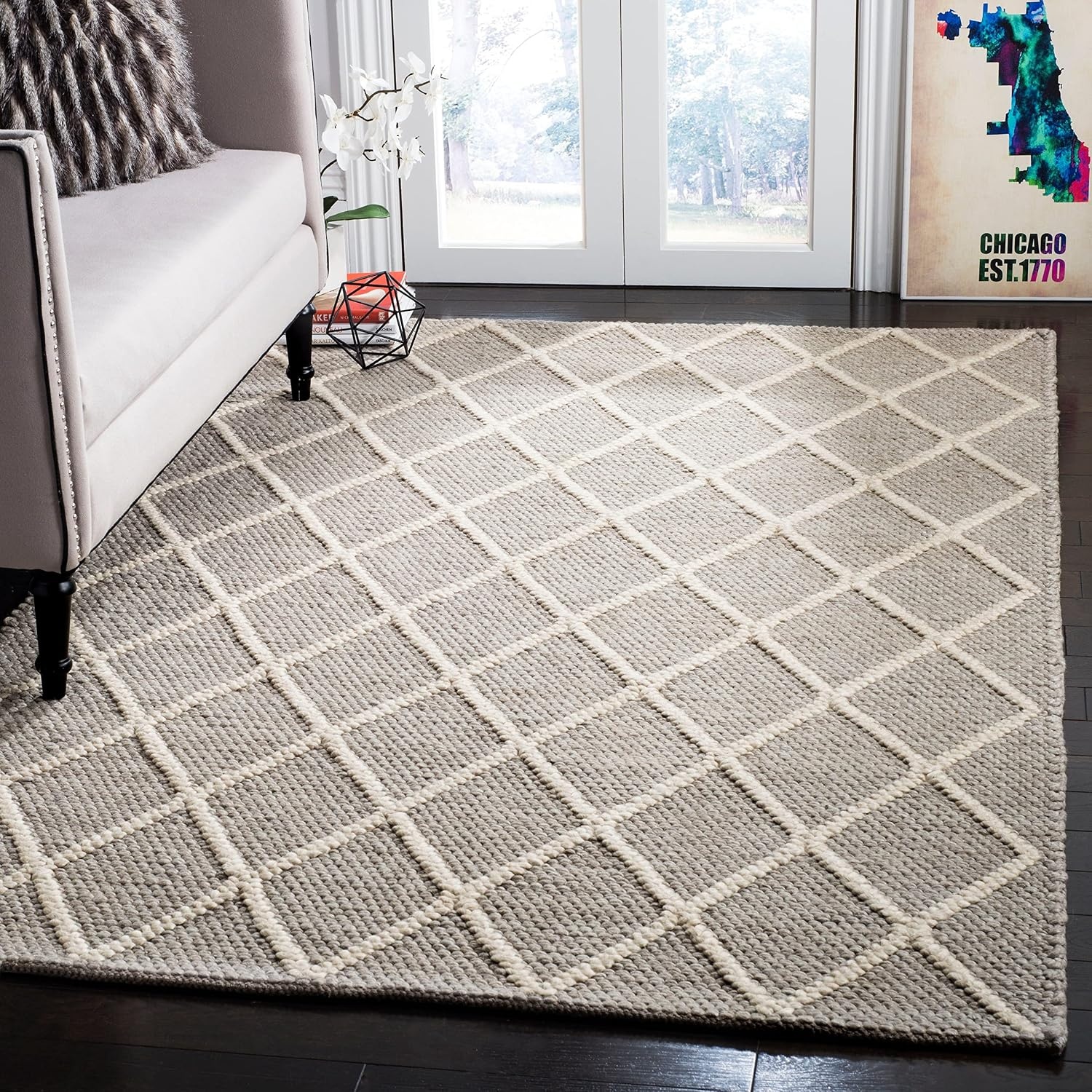image:imageSAFAVIEH Area Rug 8x10 Natura Collection Large Ivory amp Ivory Handmade Wool amp Viscose Ideal for Living Room Bedroom Dining Space NAT310AGrey