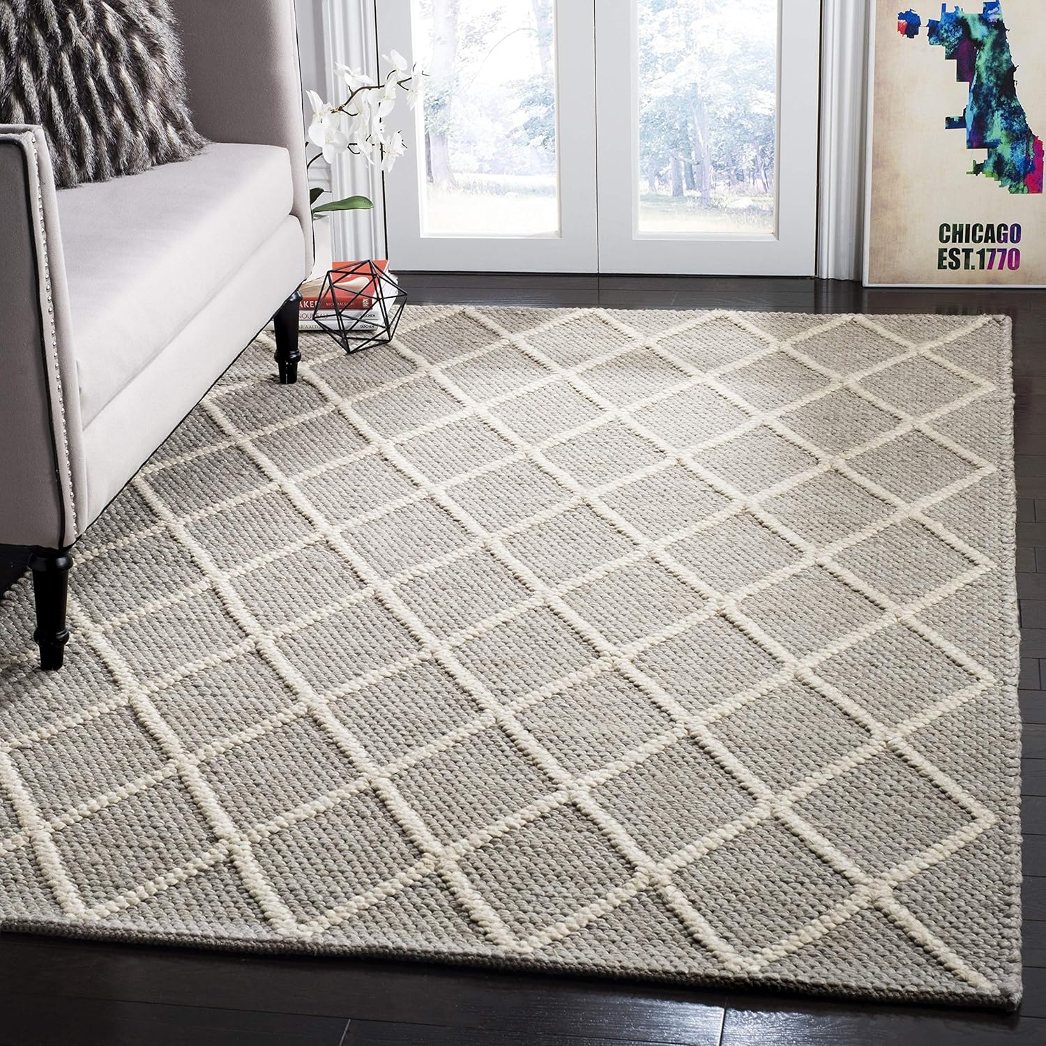 image:imageSAFAVIEH Area Rug 8x10 Natura Collection Large Ivory amp Ivory Handmade Wool amp Viscose Ideal for Living Room Bedroom Dining Space NAT310AGrey