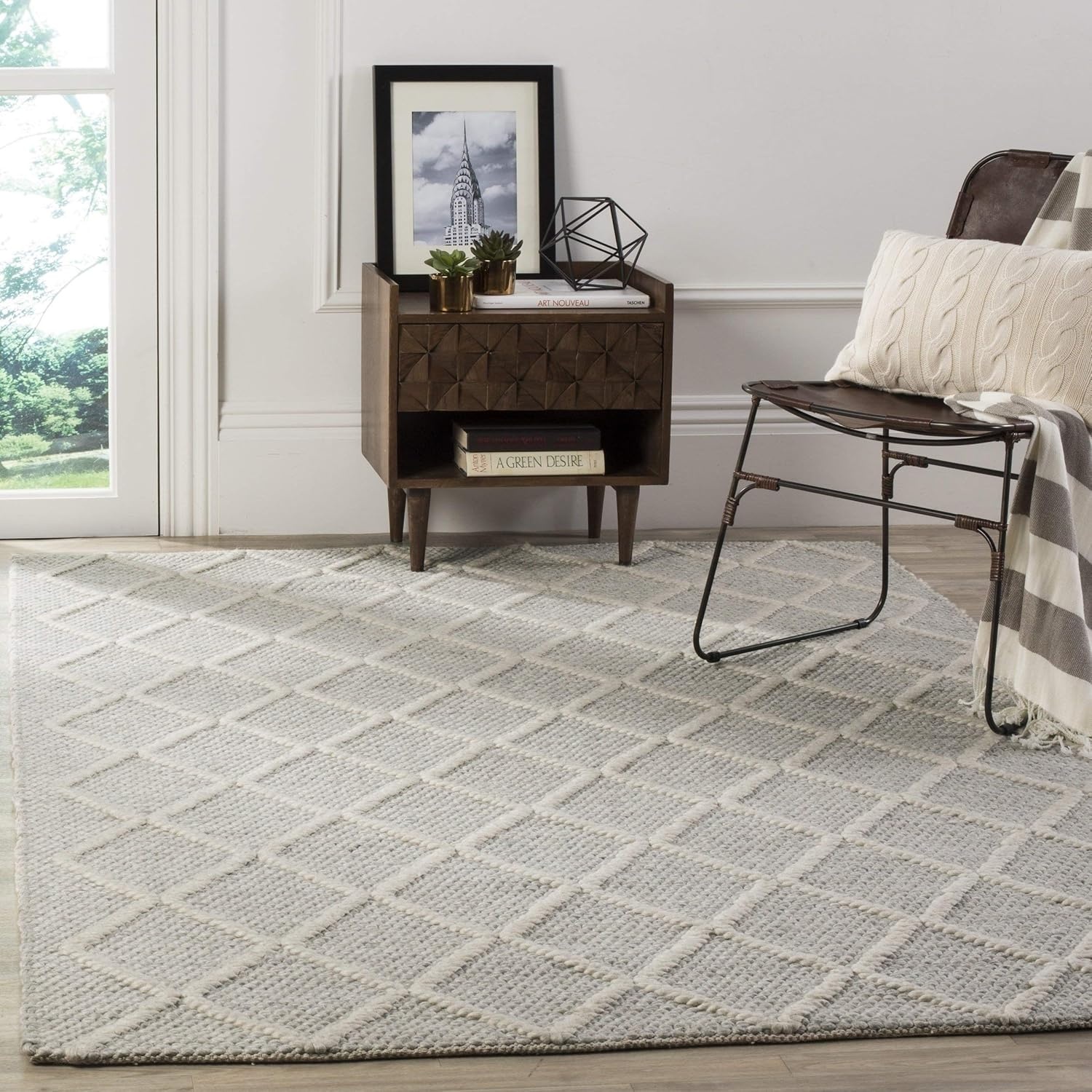 image:imageSAFAVIEH Area Rug 8x10 Natura Collection Large Ivory amp Ivory Handmade Wool amp Viscose Ideal for Living Room Bedroom Dining Space NAT310ASilverIvory