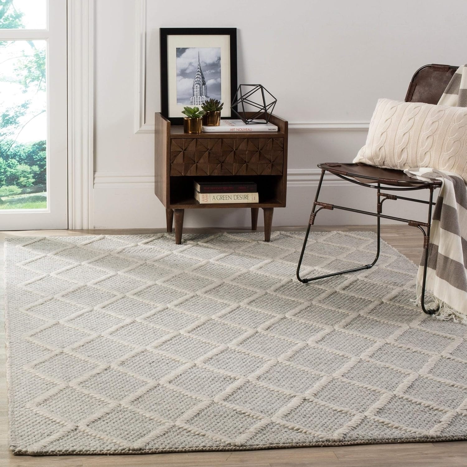 image:imageSAFAVIEH Area Rug 8x10 Natura Collection Large Ivory amp Ivory Handmade Wool amp Viscose Ideal for Living Room Bedroom Dining Space NAT310ASilverIvory