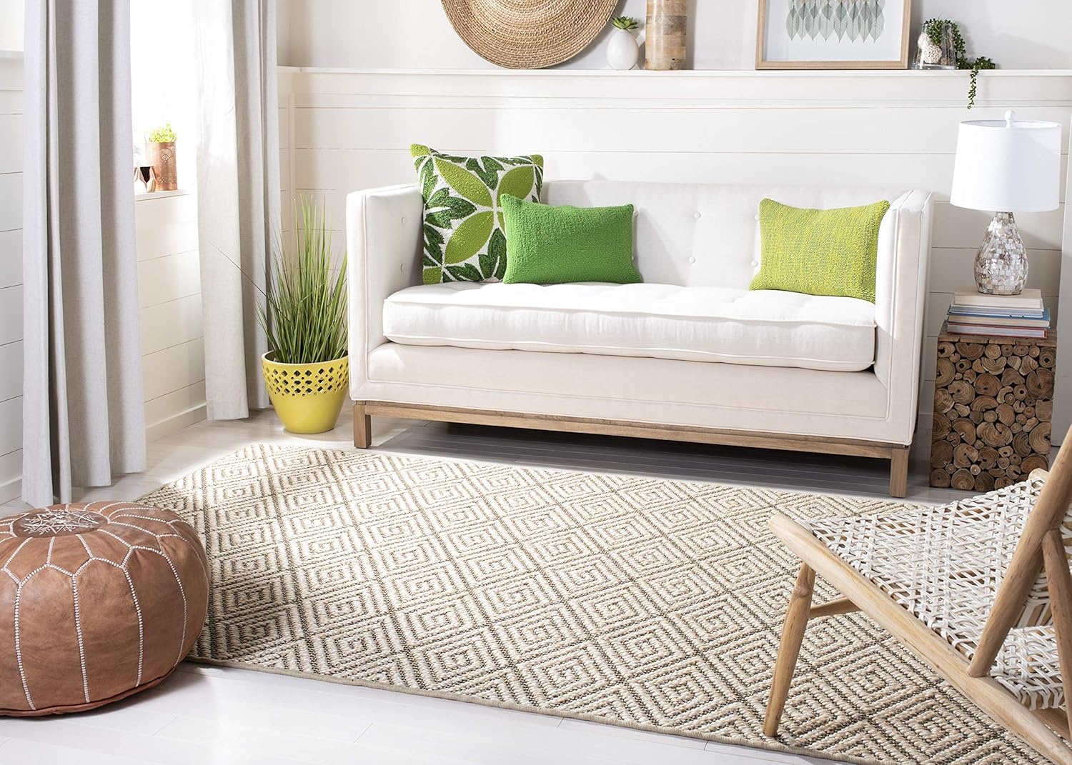image:imageSAFAVIEH Area Rug 8x10 Palm Beach Collection Large Beige amp Beige Sisal Jacquard Weave Ideal for Living Room Bedroom Office Dining Space PAB360ABeigeBrown