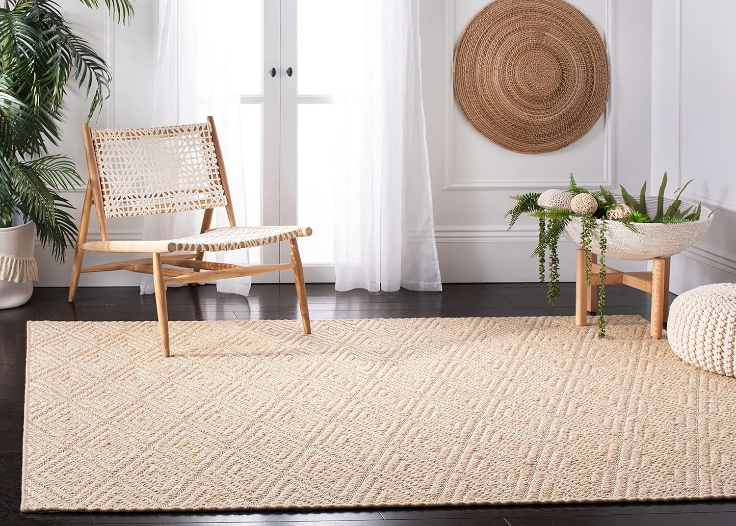 image:imageSAFAVIEH Area Rug 8x10 Palm Beach Collection Large Beige amp Beige Sisal Jacquard Weave Ideal for Living Room Bedroom Office Dining Space PAB360ABeige