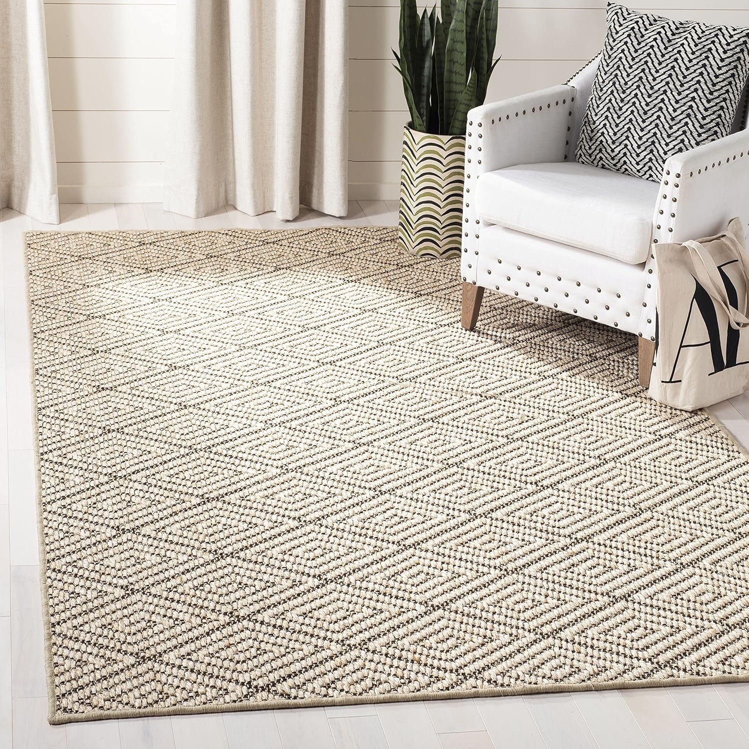 image:imageSAFAVIEH Area Rug 8x10 Palm Beach Collection Large Beige amp Beige Sisal Jacquard Weave Ideal for Living Room Bedroom Office Dining Space PAB360ABeigeBrown