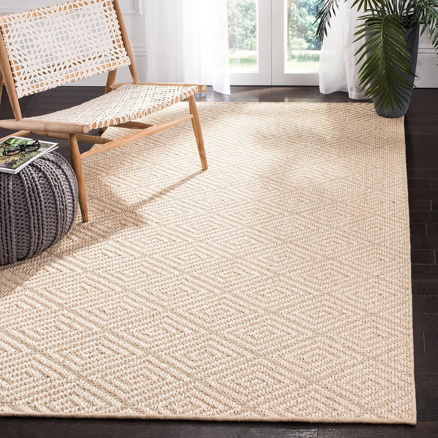 image:imageSAFAVIEH Area Rug 8x10 Palm Beach Collection Large Beige amp Beige Sisal Jacquard Weave Ideal for Living Room Bedroom Office Dining Space PAB360ABeige