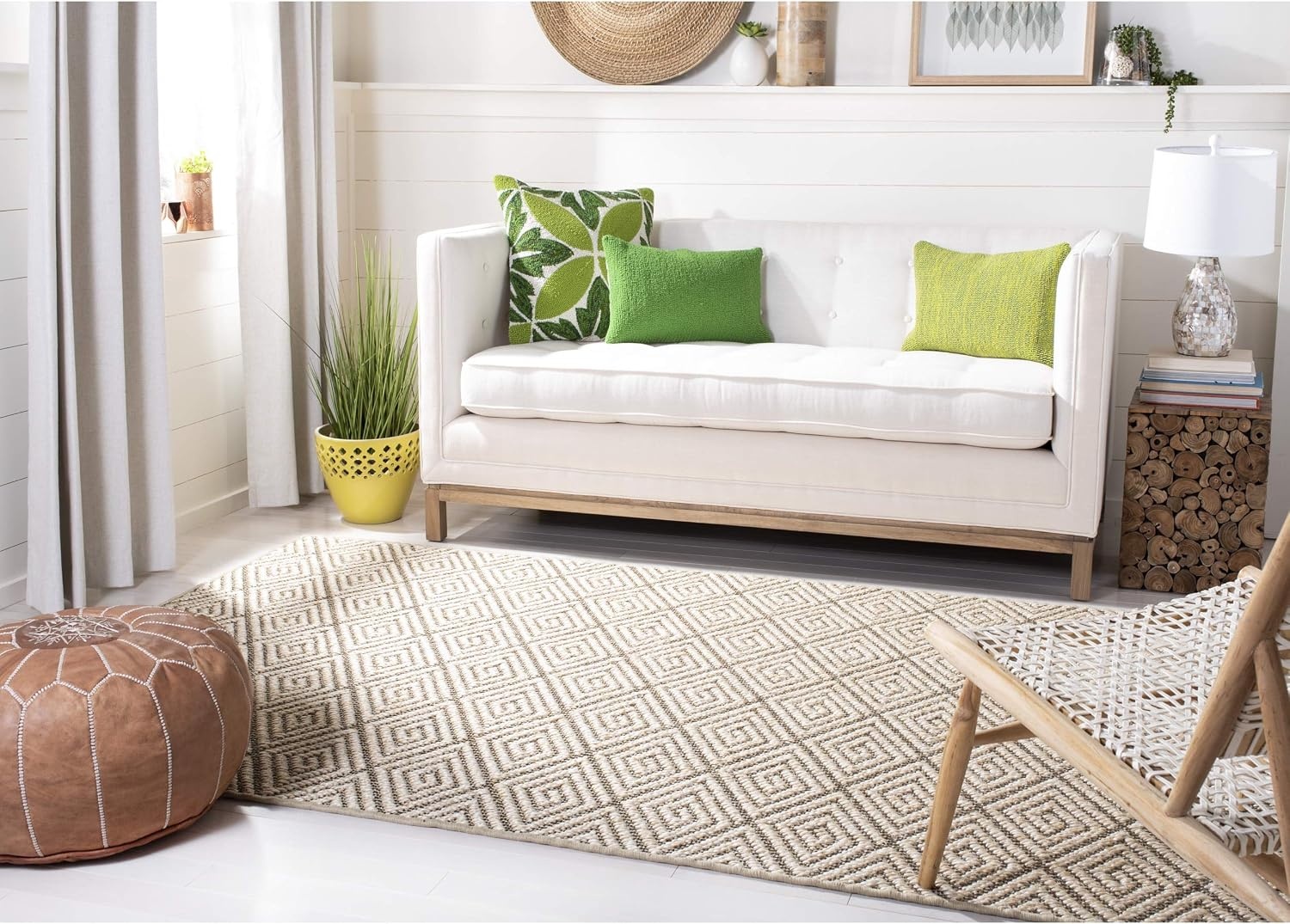 image:imageSAFAVIEH Area Rug 8x10 Palm Beach Collection Large Beige amp Beige Sisal Jacquard Weave Ideal for Living Room Bedroom Office Dining Space PAB360ABeigeBrown