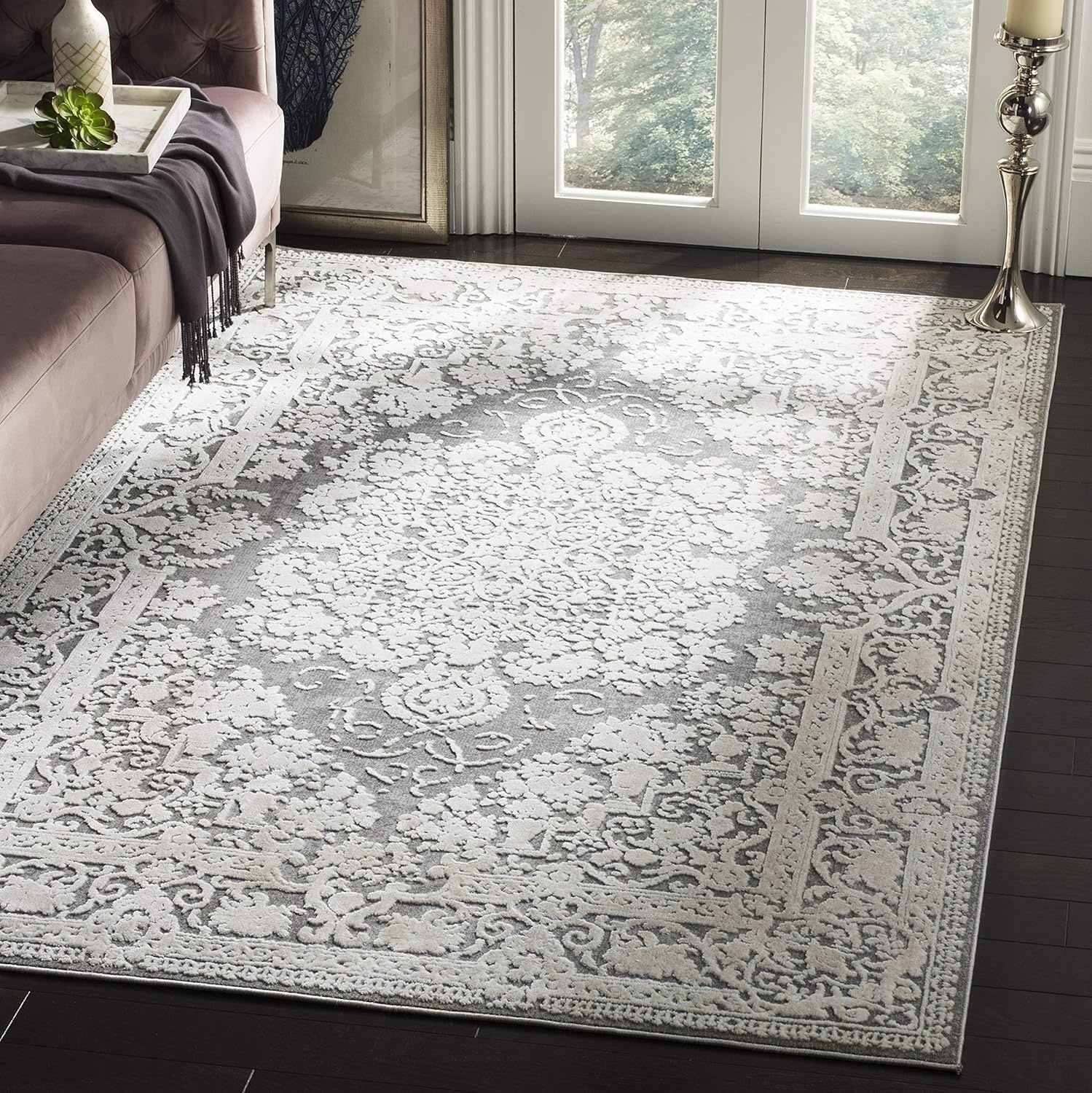 image:imageSAFAVIEH Area Rug 8x10 Reflection Collection Large Cream amp Ivory NonShedding amp Easy Cleaning Ideal for Living Room Bedroom Dining Space RFT664DDark GreyCream
