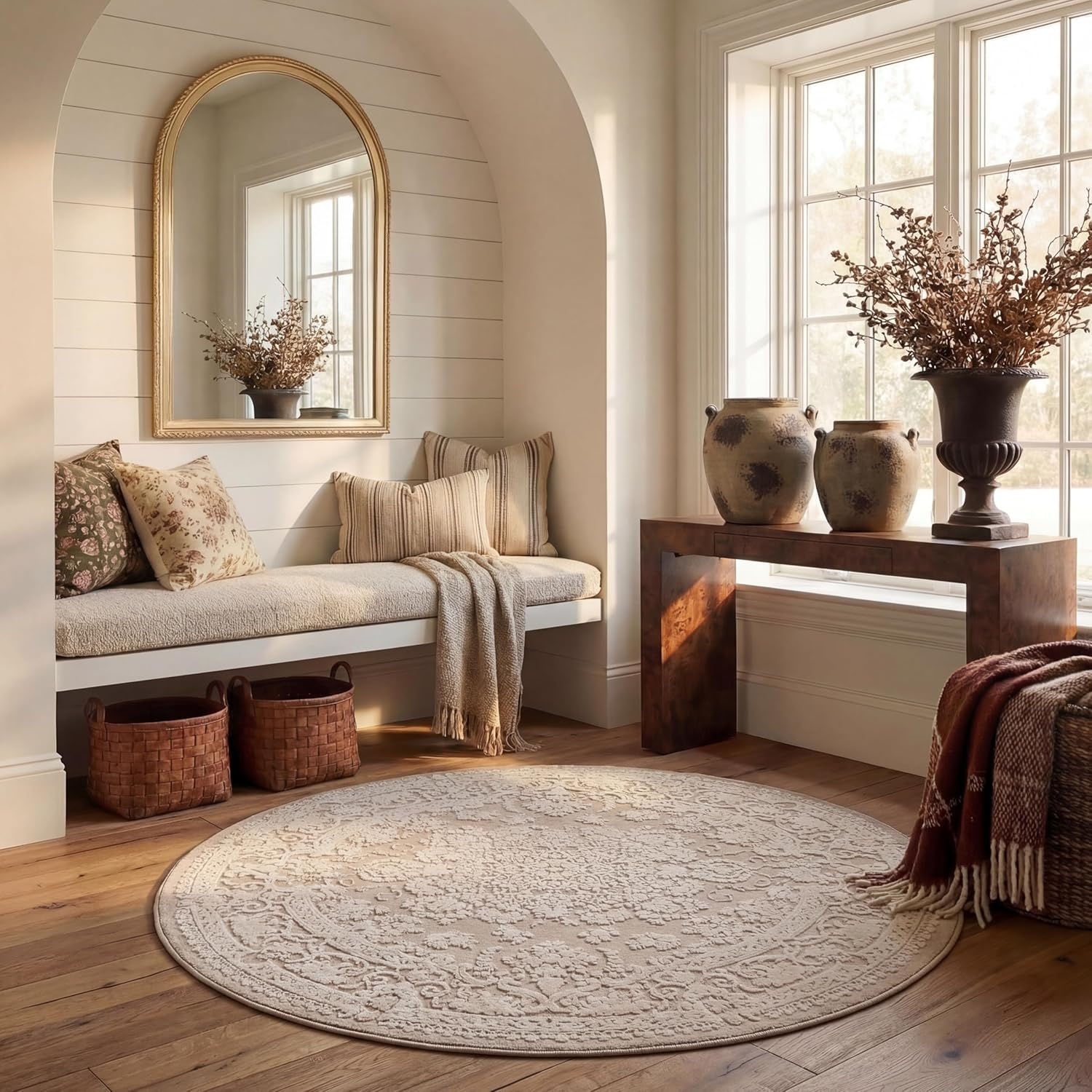 image:imageSAFAVIEH Area Rug 8x10 Reflection Collection Large Cream amp Ivory NonShedding amp Easy Cleaning Ideal for Living Room Bedroom Dining Space RFT664DBeigeCream