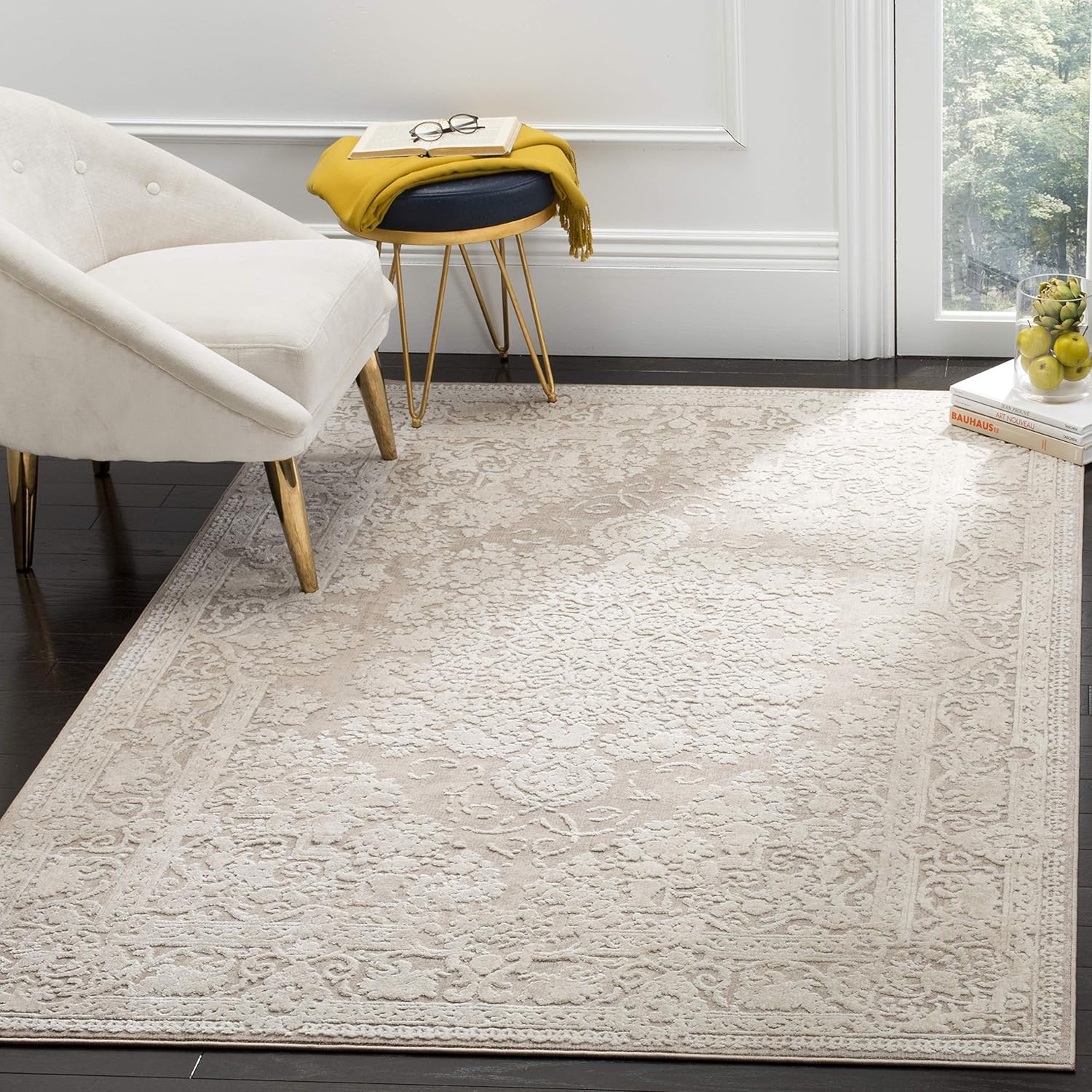 image:imageSAFAVIEH Area Rug 8x10 Reflection Collection Large Cream amp Ivory NonShedding amp Easy Cleaning Ideal for Living Room Bedroom Dining Space RFT664DBeigeCream
