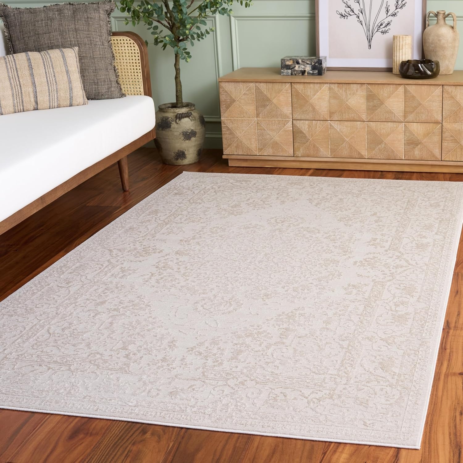 image:imageSAFAVIEH Area Rug 8x10 Reflection Collection Large Cream amp Ivory NonShedding amp Easy Cleaning Ideal for Living Room Bedroom Dining Space RFT664DCremeIvory