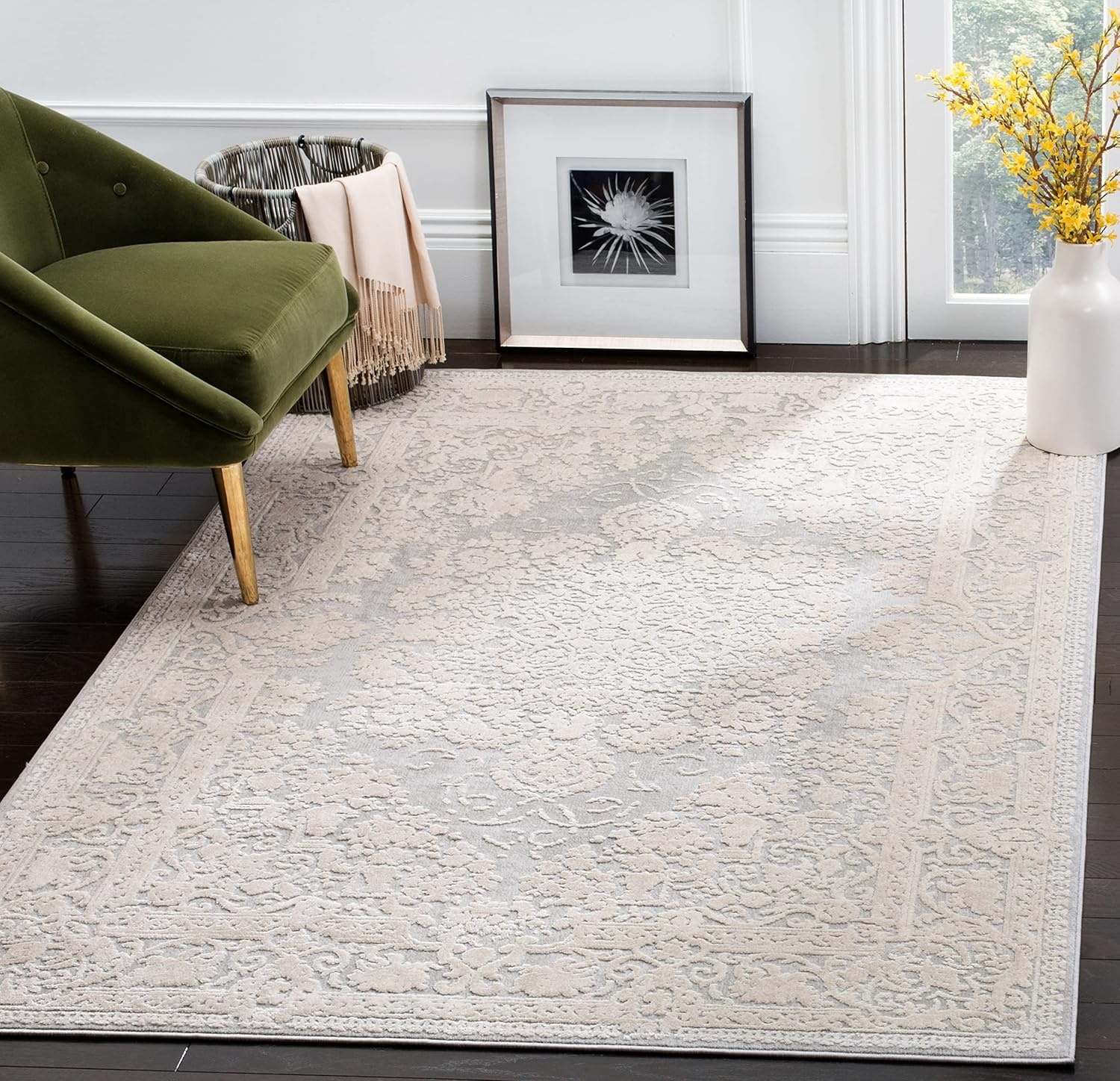 image:imageSAFAVIEH Area Rug 8x10 Reflection Collection Large Cream amp Ivory NonShedding amp Easy Cleaning Ideal for Living Room Bedroom Dining Space RFT664DLight GreyCream