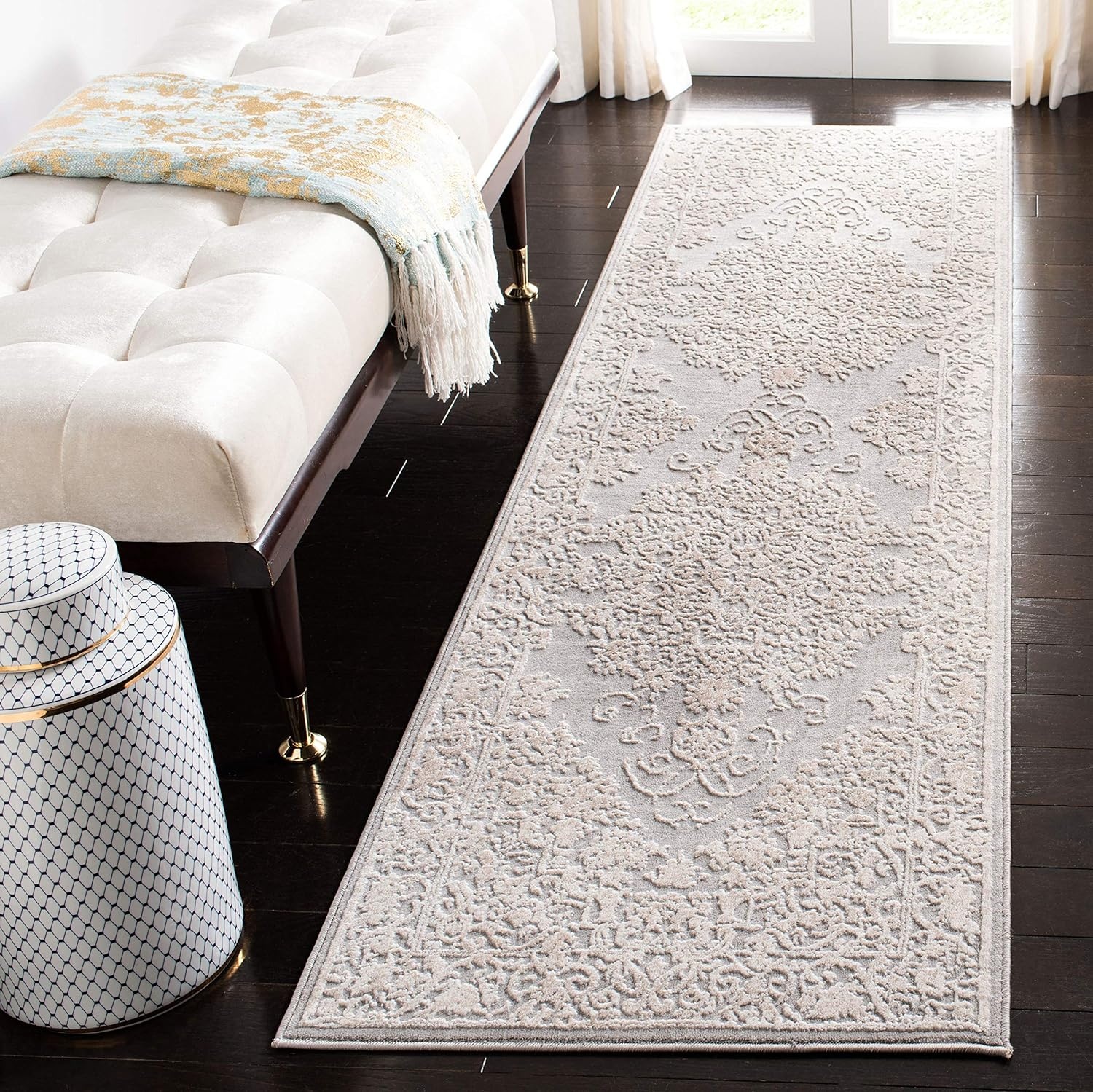 image:imageSAFAVIEH Area Rug 8x10 Reflection Collection Large Cream amp Ivory NonShedding amp Easy Cleaning Ideal for Living Room Bedroom Dining Space RFT664DLight GreyCream