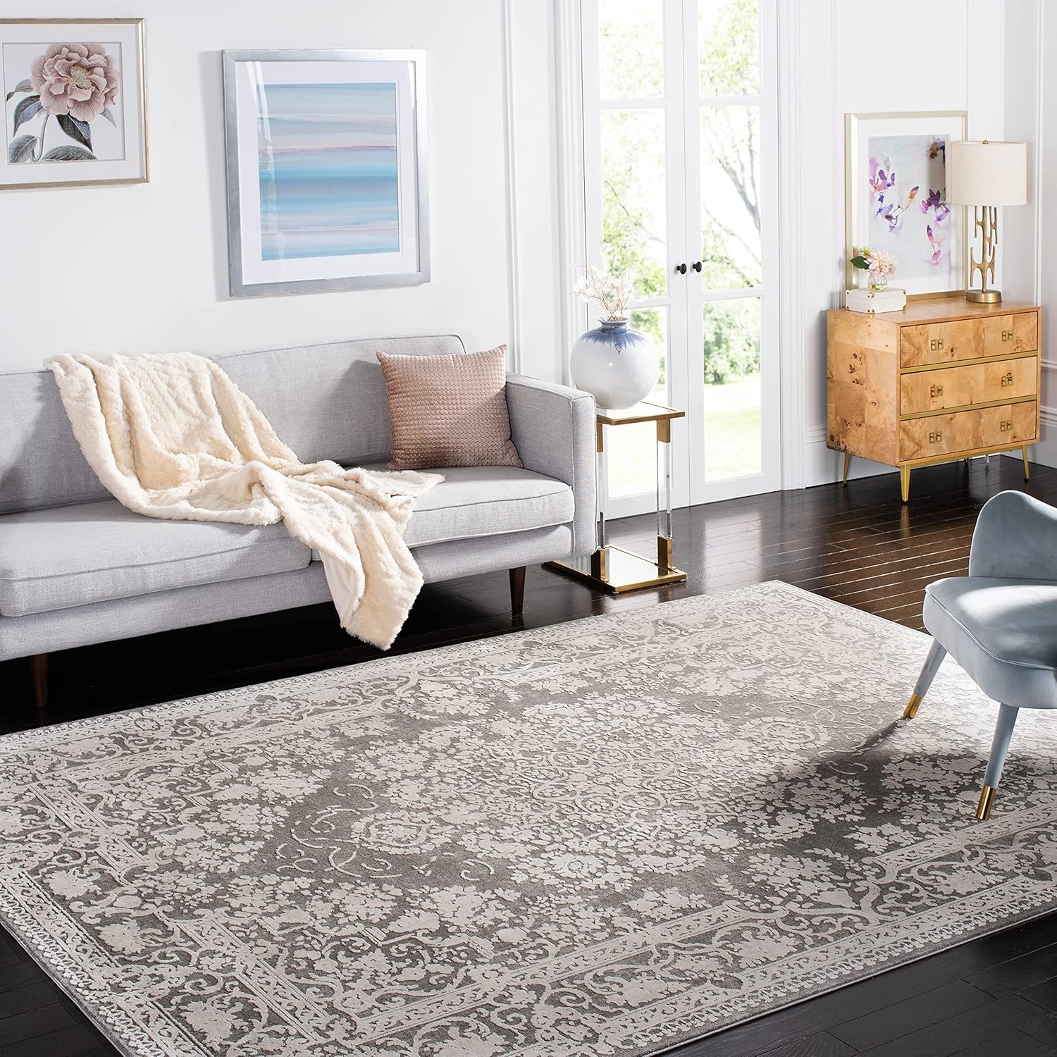 image:imageSAFAVIEH Area Rug 8x10 Reflection Collection Large Cream amp Ivory NonShedding amp Easy Cleaning Ideal for Living Room Bedroom Dining Space RFT664DDark GreyCream