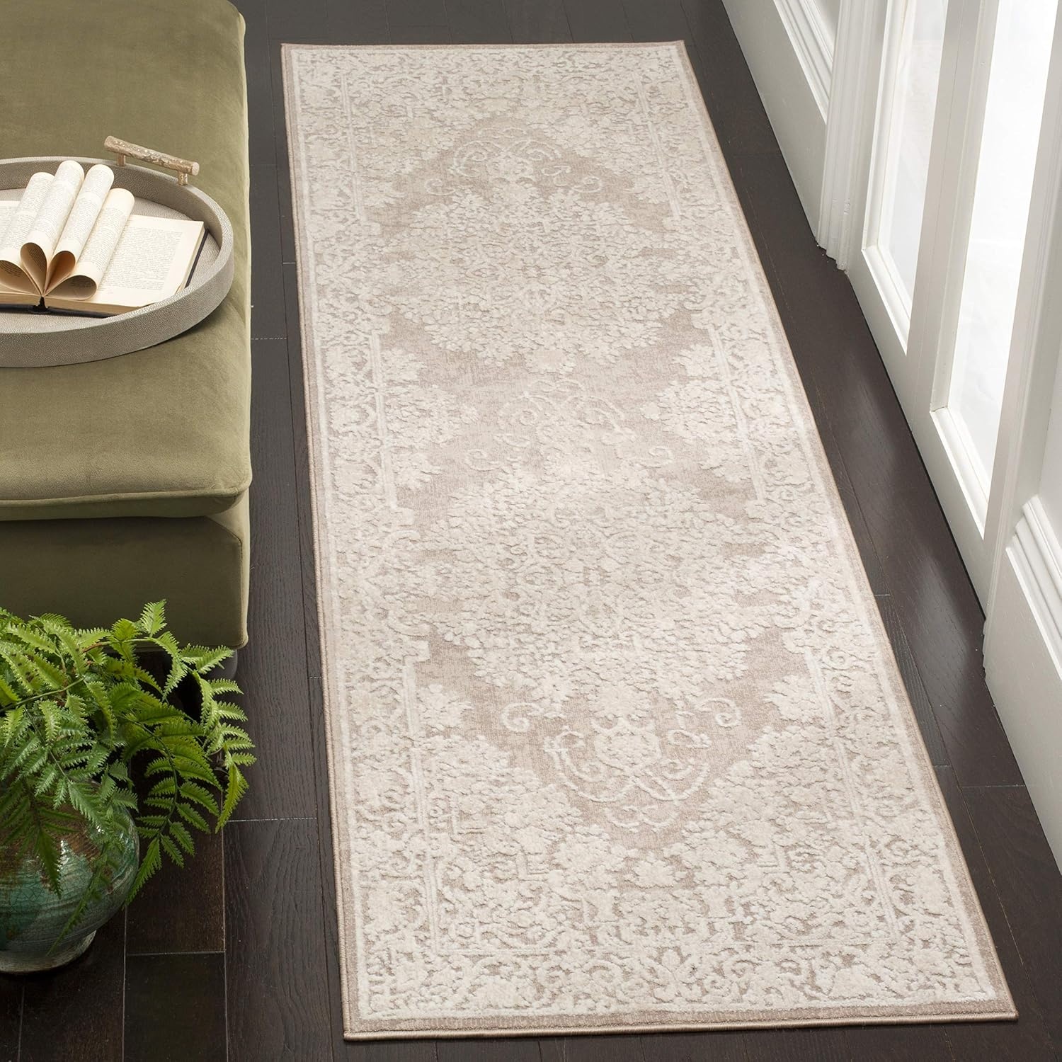 image:imageSAFAVIEH Area Rug 8x10 Reflection Collection Large Cream amp Ivory NonShedding amp Easy Cleaning Ideal for Living Room Bedroom Dining Space RFT664DBeigeCream