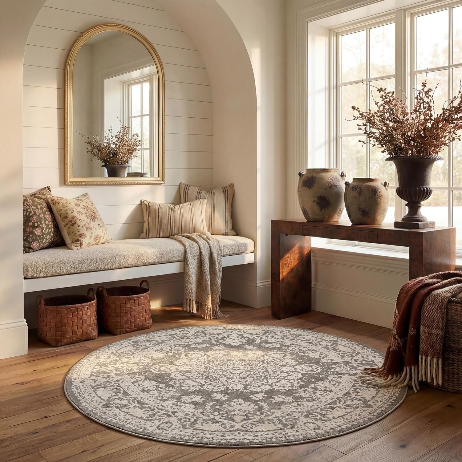 image:imageSAFAVIEH Area Rug 8x10 Reflection Collection Large Cream amp Ivory NonShedding amp Easy Cleaning Ideal for Living Room Bedroom Dining Space RFT664DDark GreyCream