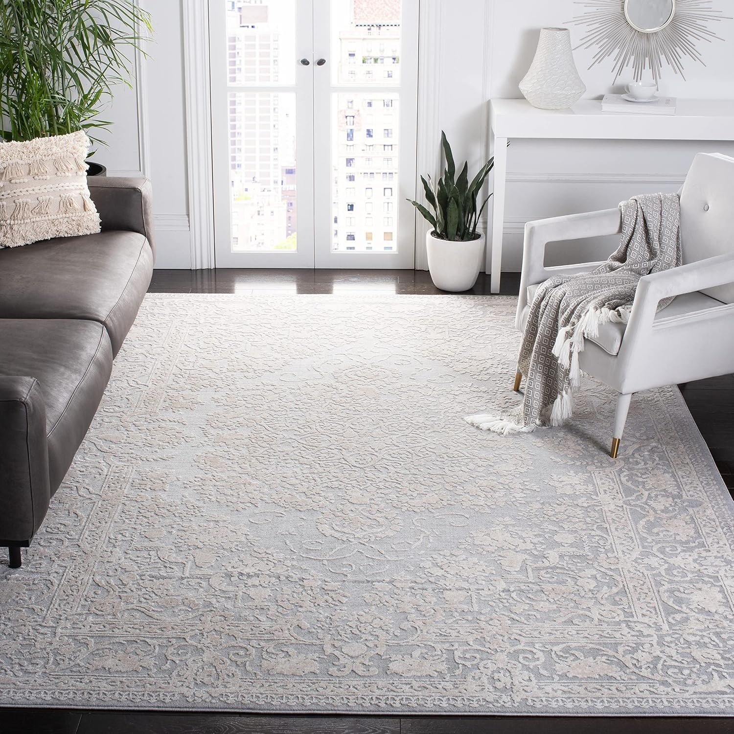 image:imageSAFAVIEH Area Rug 8x10 Reflection Collection Large Cream amp Ivory NonShedding amp Easy Cleaning Ideal for Living Room Bedroom Dining Space RFT664DLight GreyCream
