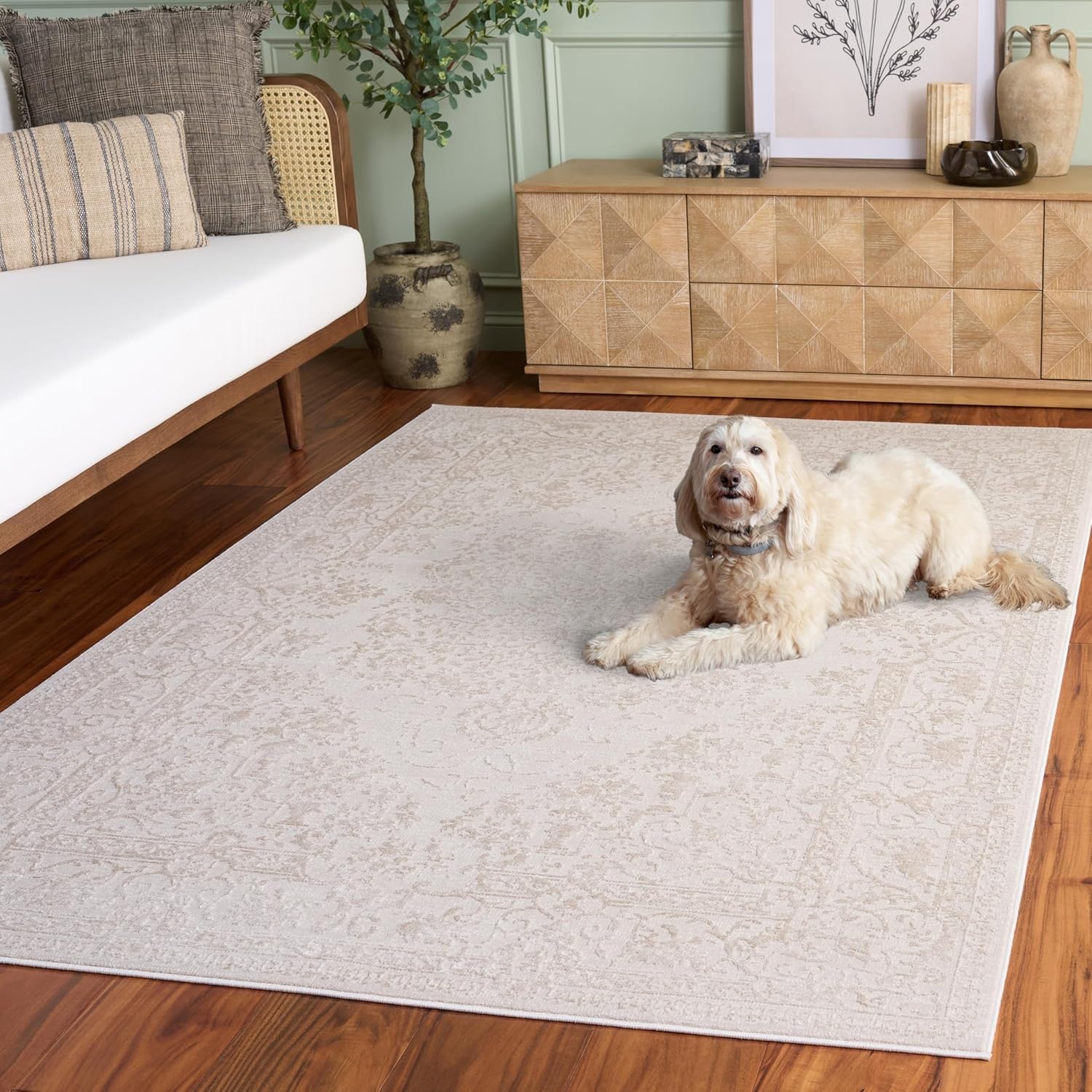 image:imageSAFAVIEH Area Rug 8x10 Reflection Collection Large Cream amp Ivory NonShedding amp Easy Cleaning Ideal for Living Room Bedroom Dining Space RFT664DCremeIvory