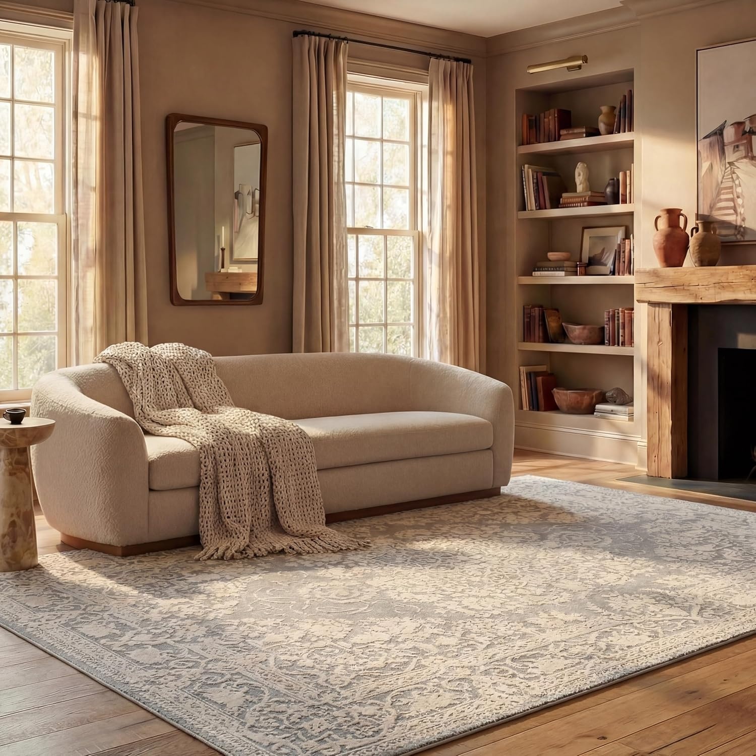 image:imageSAFAVIEH Area Rug 8x10 Reflection Collection Large Cream amp Ivory NonShedding amp Easy Cleaning Ideal for Living Room Bedroom Dining Space RFT664DLight GreyCream